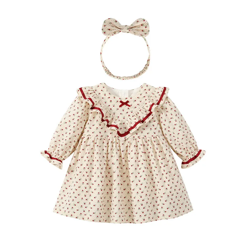 Girls Dress Kids 2023 Spring Fall Baby Girl Long Sleeves Princess Floral Dresses Children Cotton Causal Frocks Infant Outfits