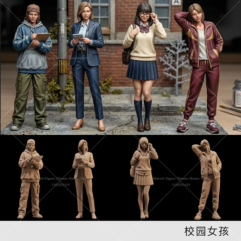 1/64 Scale Miniature Scene Dolls Un-panited White Figure Mini Model Energy And Enthusiasm Diverse-styled Female Characters‌