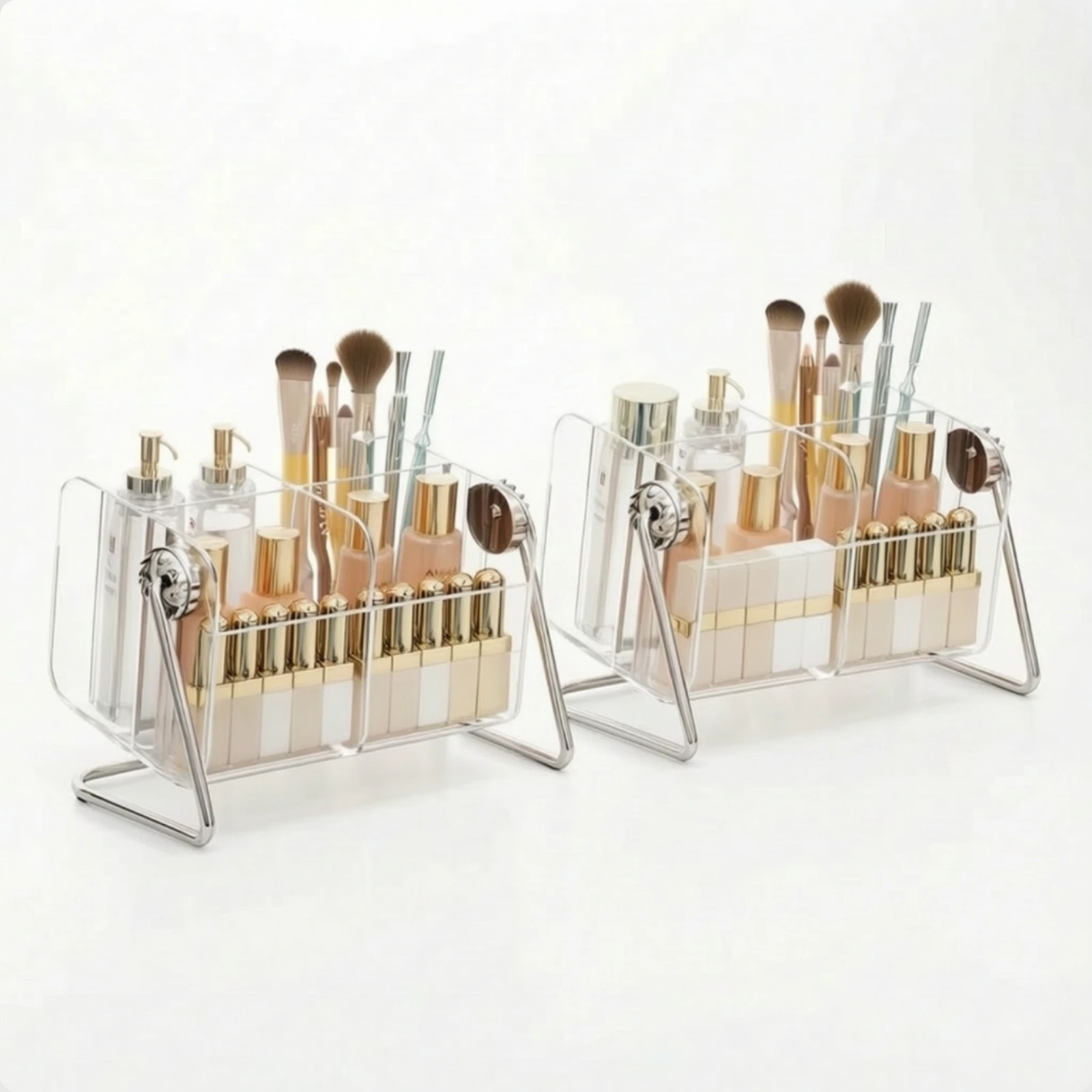 2 Pieces Acrylic Organizer with Metal Frame Adjustable Angle Desktop Cosmetics Holder Acrylic Makeup Organizer Open-Top