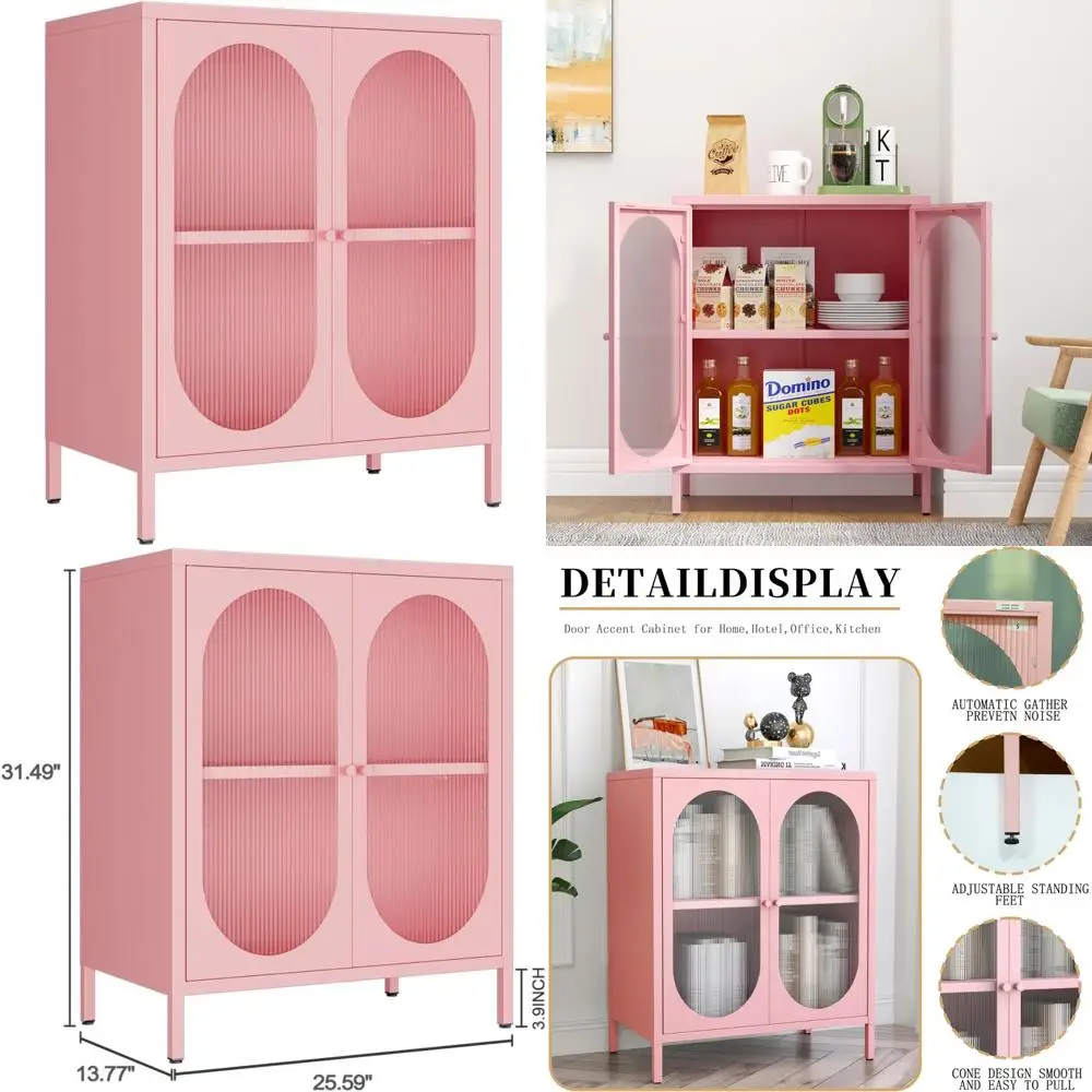 خزانة جانبية معدنية ببابين من الزجاج الشفاف لغرفة النوم وغرفة المعيشة والردهة والمنزل والفندق والمكتب والمرآب #1