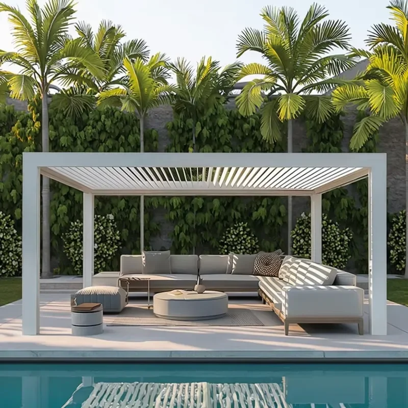 Motorized Louvered Aluminum Pergola for Outdoor Bioclimatic Shading Canopy Gazebo Pavilion Waterproof Garden Pergola