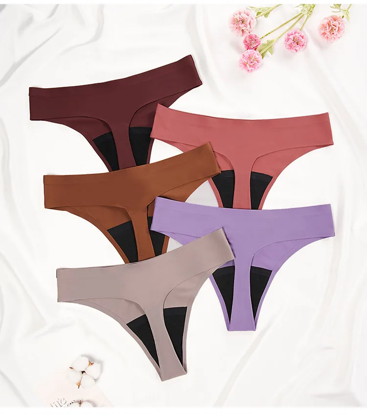 Neues Design, nahtlos, niedrige Taille, auslaufsicher, 4-lagig, Menstruationshöschen, waschbar, Lichtdurchfluss-Periodenhöschen für Damen, Tanga – Detail 9