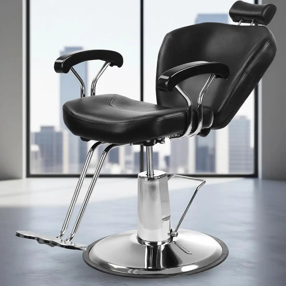 

360° Swivel Barber Chair, 20 Wide Seat, Hydraulic Reclining, Ideal for Hair Stylists and Tattoo/Beauty Spa, Black PU Leather