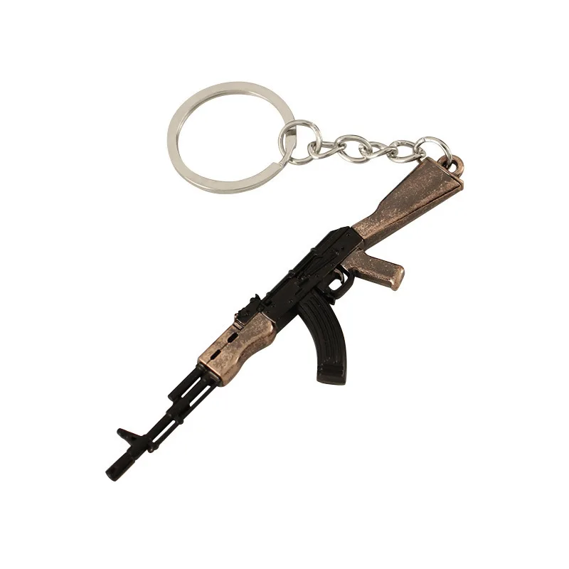 9cm Mini Gun Model Keychain AK47 AKM Model Jewelry Weapon Metal Pendant Key Chain Bag Car Key Holder Gift For Kids Men Gun Lover