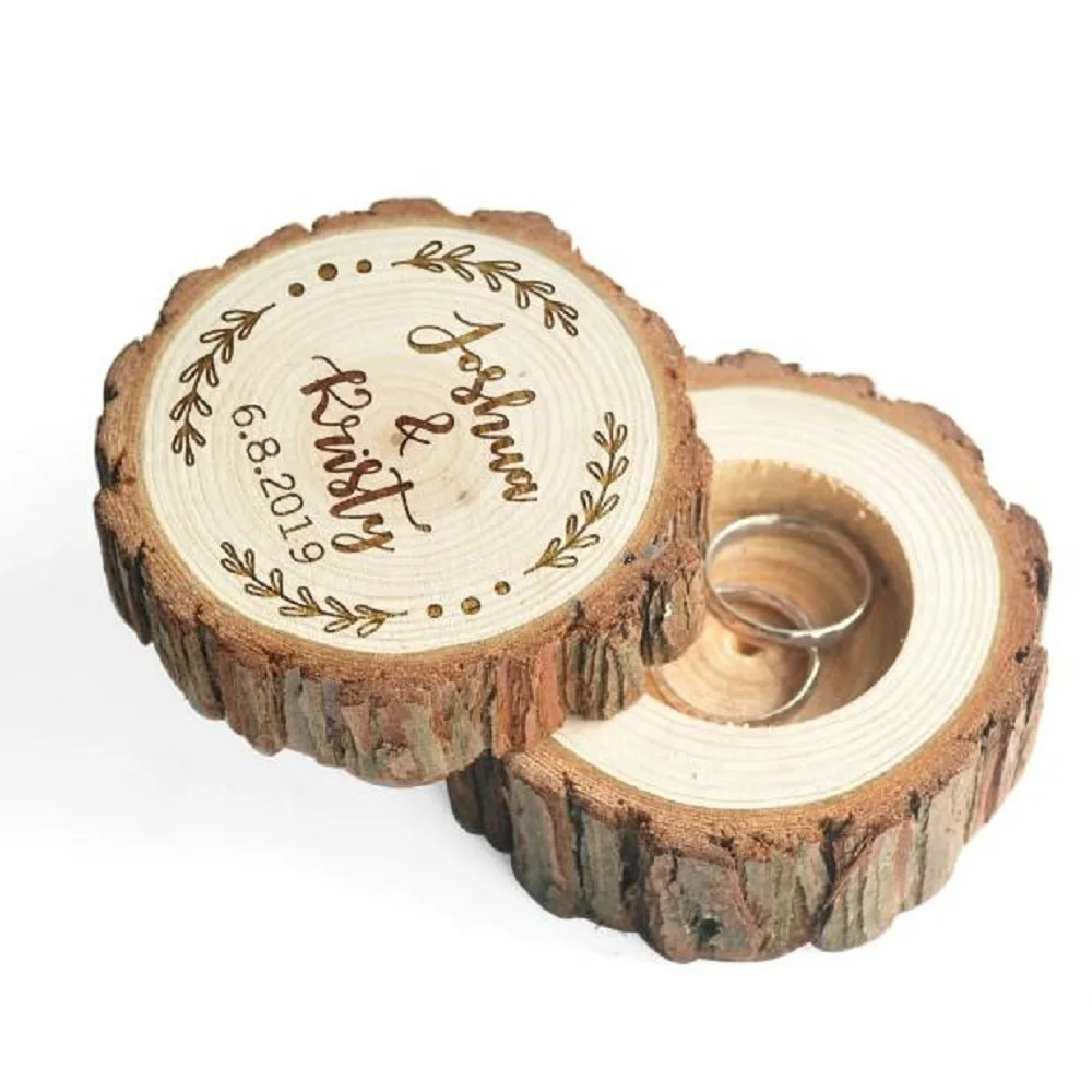 Custom Wood Wedding Ring Box Proposal Personalized Ring Holder Country Rustic Rings Bearer Pillow Valentines Engagement Gifts