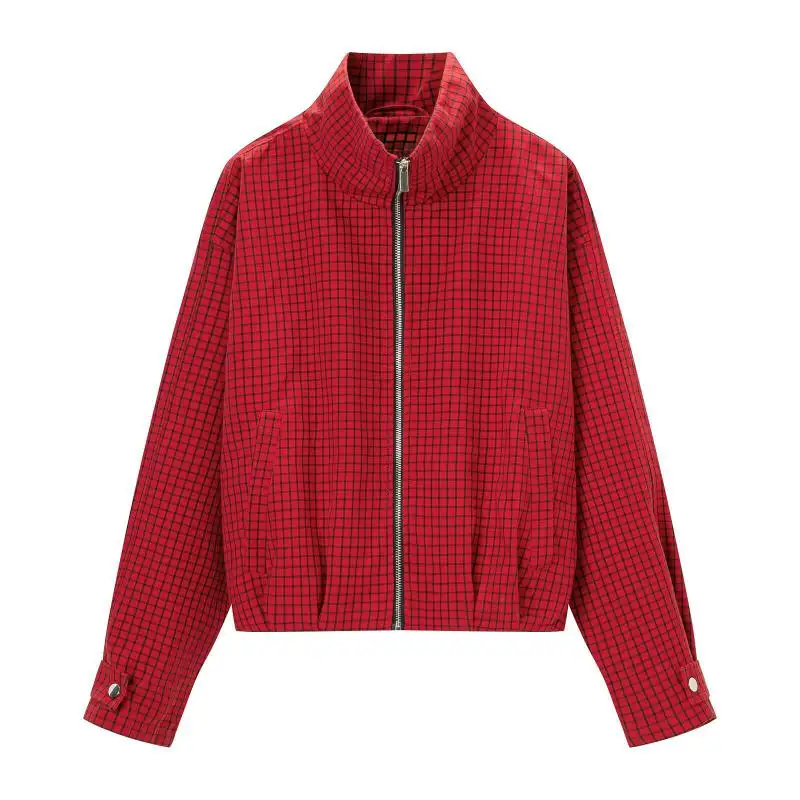 Maxdutti Fashion Girls Streetwear Autumn Woman Clothes Vintage Plaid Bomber Jacket Casual Checkered Pilot Jacket Women's Jacket