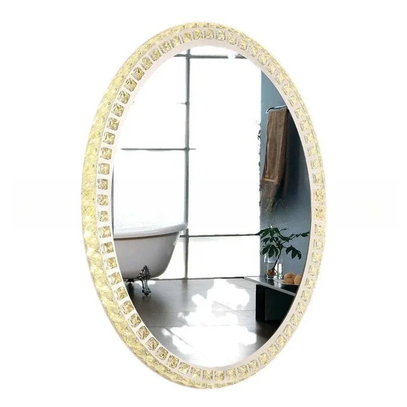 Crystal bathroom mirror round cosmetic bathroom wall-mounted dressing bathroom wall-mounted