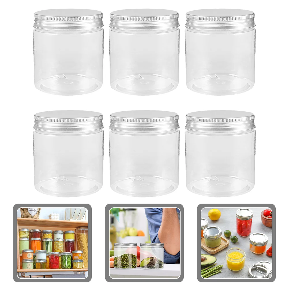 

6 Pcs Aluminum Lid Mason Jars Glass Pots with Lids Plastic Candy Cookies Grain Tea Seasoning Storage Container Kitchen Supplies