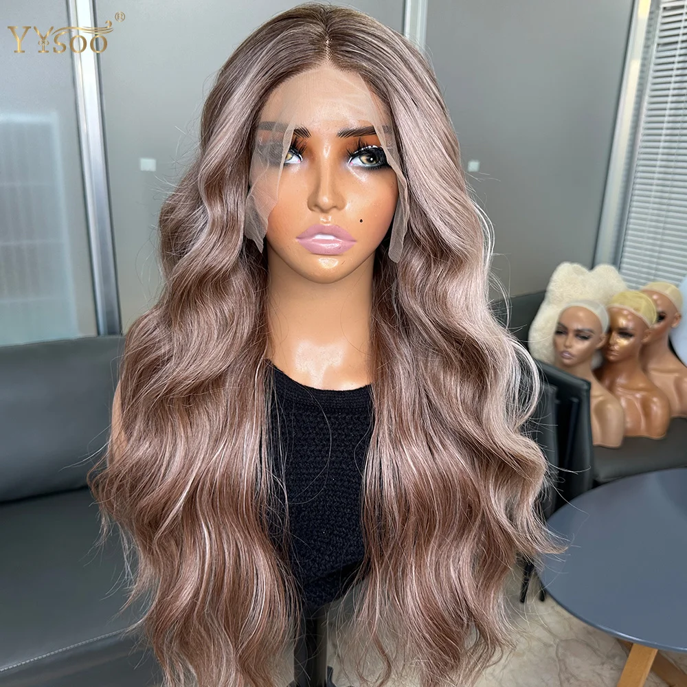 Long Balayage Loose Wave Dark Roots 13x6 Deep Part Futura Synthetic Lace Front Wig Glueless Half Hand Tied Wigs for Black Women