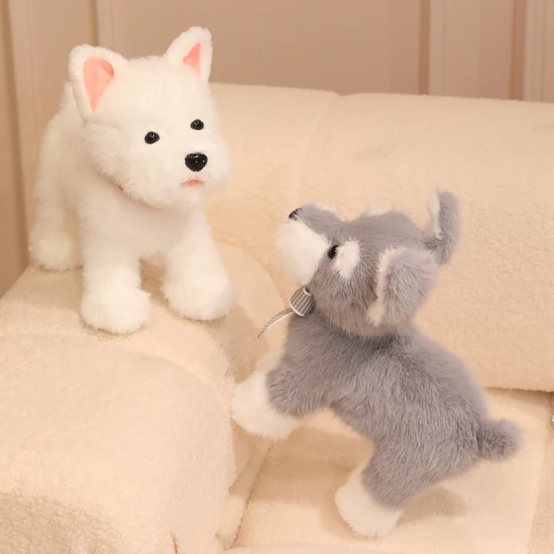 30cm simulación RealLife mascotas gris blanco Schnauzer juguetes de peluche Animal esponjoso lindo cachorro bebé Appsease muñeca para niños regalo