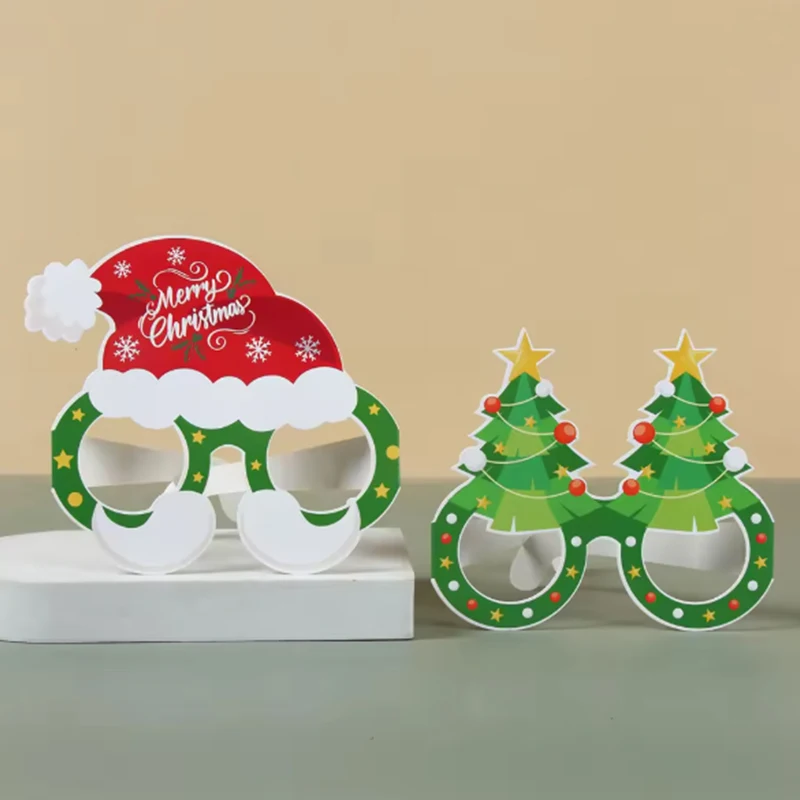 9 Uds. De gafas navideñas de Papá Noel, muñeco de nieve, hombre de jengibre, alce, árbol de Navidad, gafas de papel, accesorios para fotomatón de Feliz Navidad