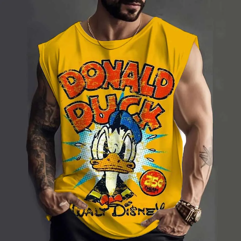 تي شيرت رياضي بدون أكمام للرجال كاجوال قابل للتنفس ورقبة دائرية بدون أكمام صيفي كاجوال من ديزني دونالد داك مطبوع عليه مضحك كلاسيكي تي شيرت