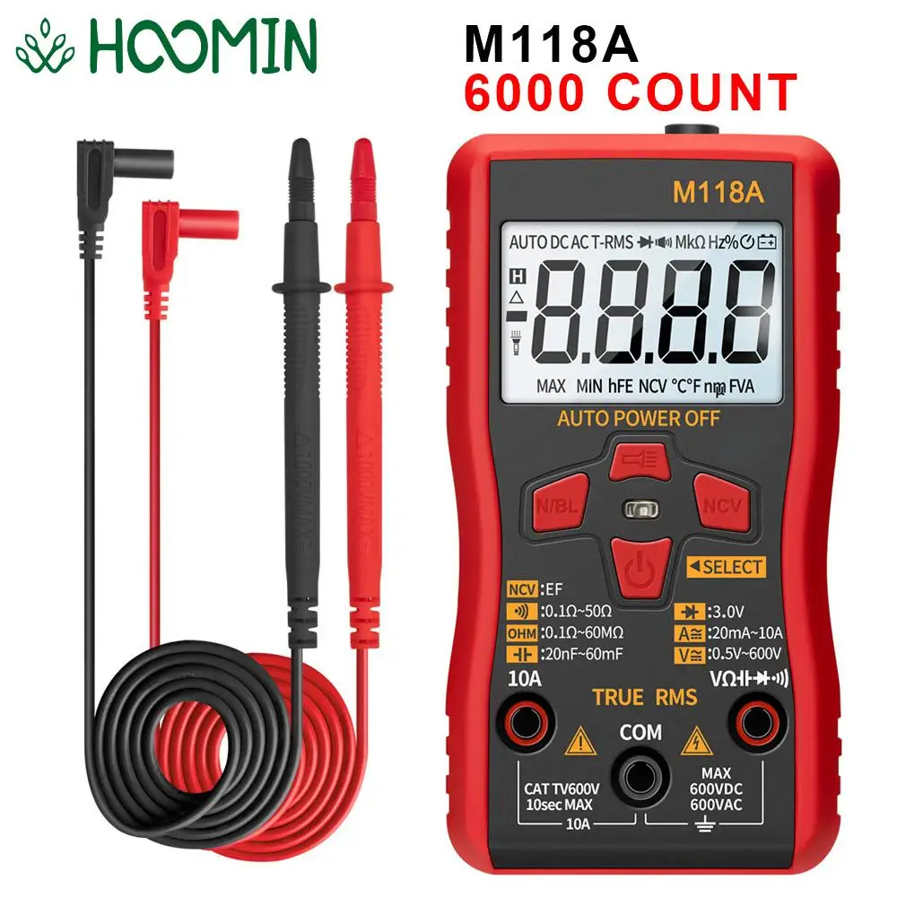 Flashlight Digital Multimeter Auto Mmultimetro True Rms Tranistor Meter Smart Tester 6000 Counts with NCV Data Hold M118A