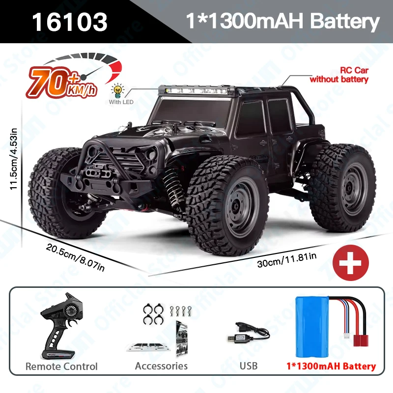 ZWN 1:16 70 km/u of 50 km/u 4WD RC auto met LED-afstandsbediening auto's hoge snelheid Drift Monster Truck voor kinderen vs Wltoys 144001   Speelgoed