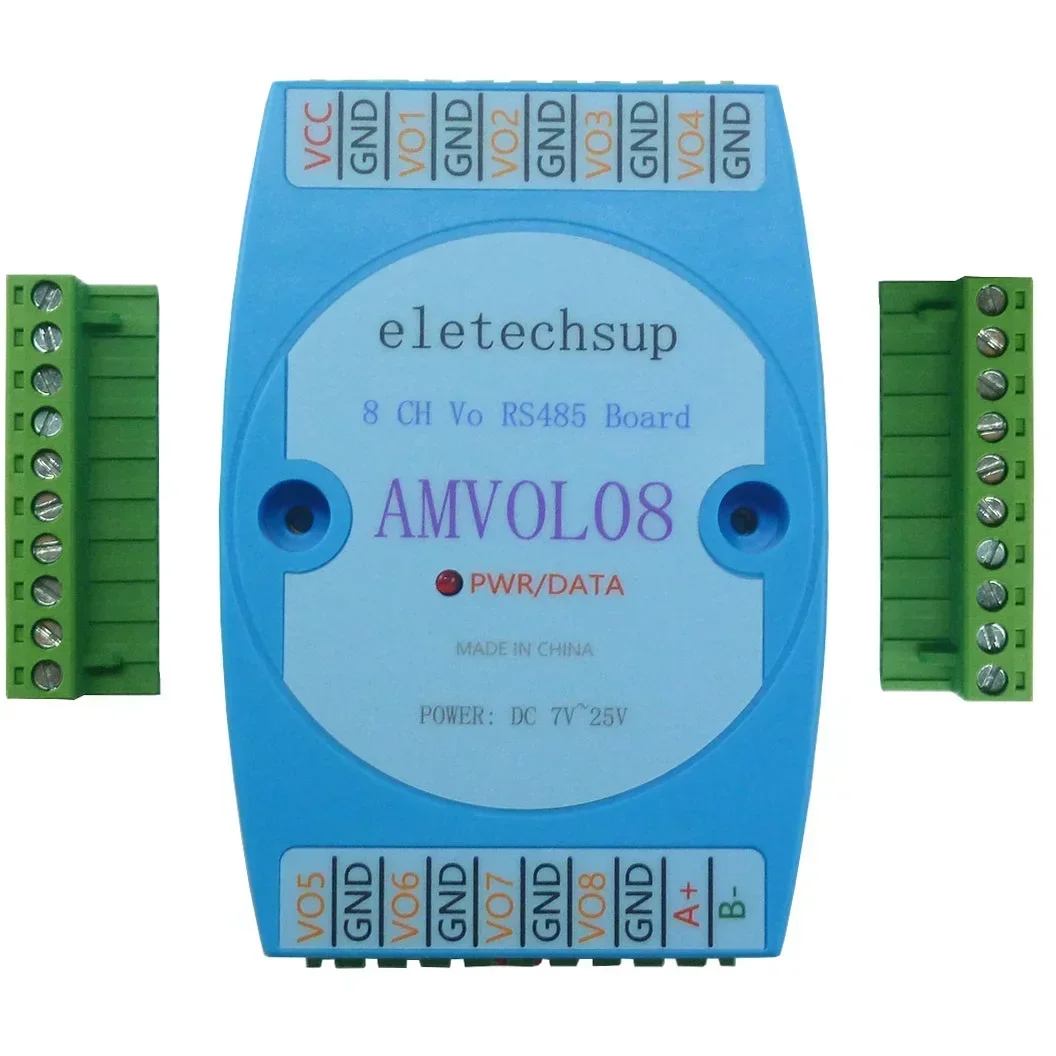 AMVOL08 8 Channel Analog Output 0-10V 0-5V AO Module RS485 Modbus RTU To Voltage PLC Remote IO Expansion Board