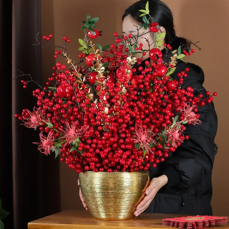 

Fortune fruit artificial flower housewarming new home ornament living room holly red fruit wedding opening festive blessing buck