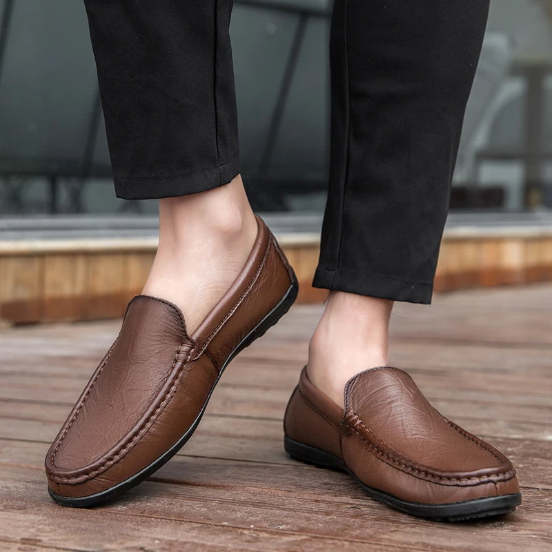 

Men Driving Shoes Chaussure Homme Genuine Leather Men Shoes Casual Luxury Brand Loafers Italian Breathable Slip on