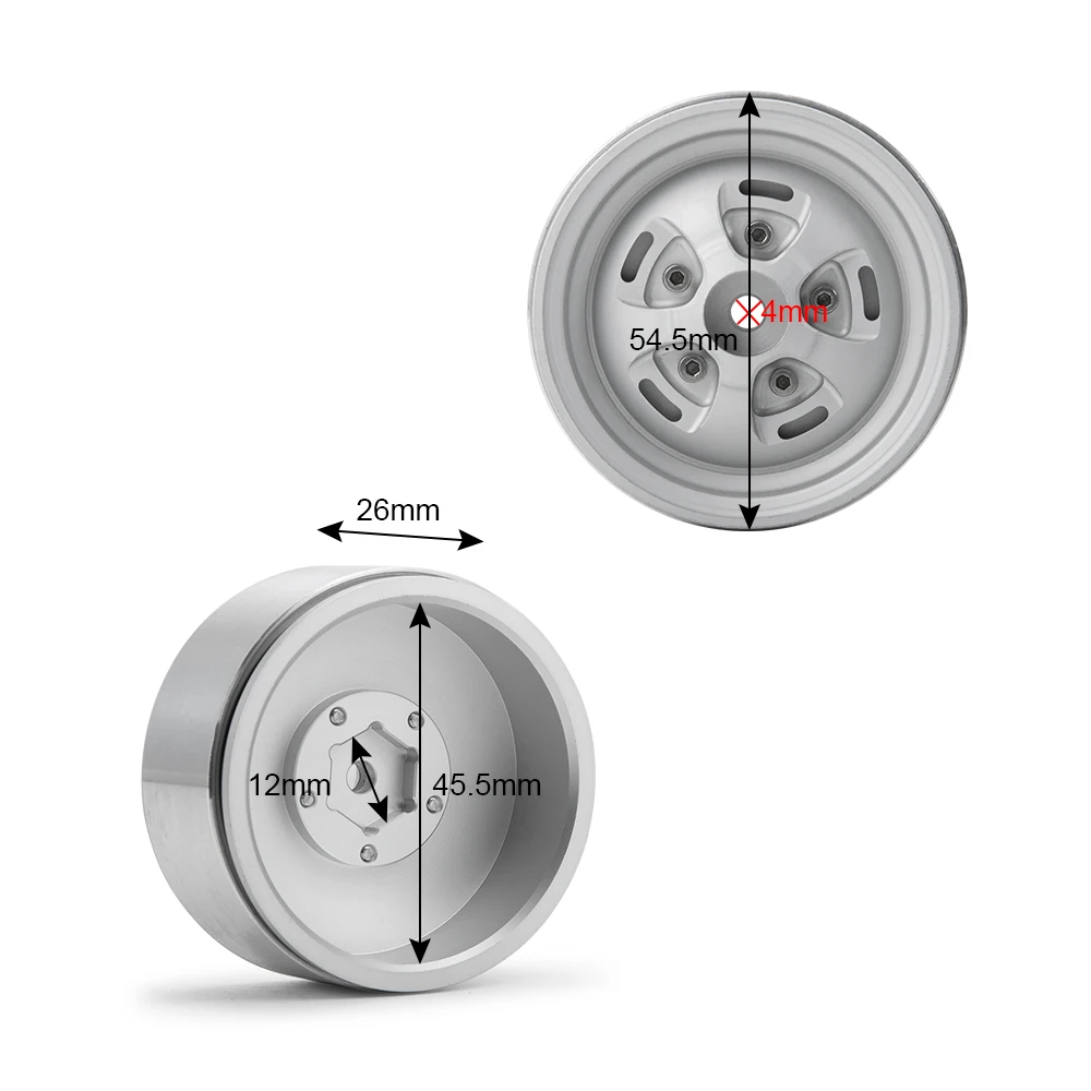 AXSPEED 4Pcs Metal 1.9'' Beadlock Wheel Rims Hubs for Axial SCX10 90046 D90 TRX4 TRX6 1/10 RC Crawler Car Upgrade Parts