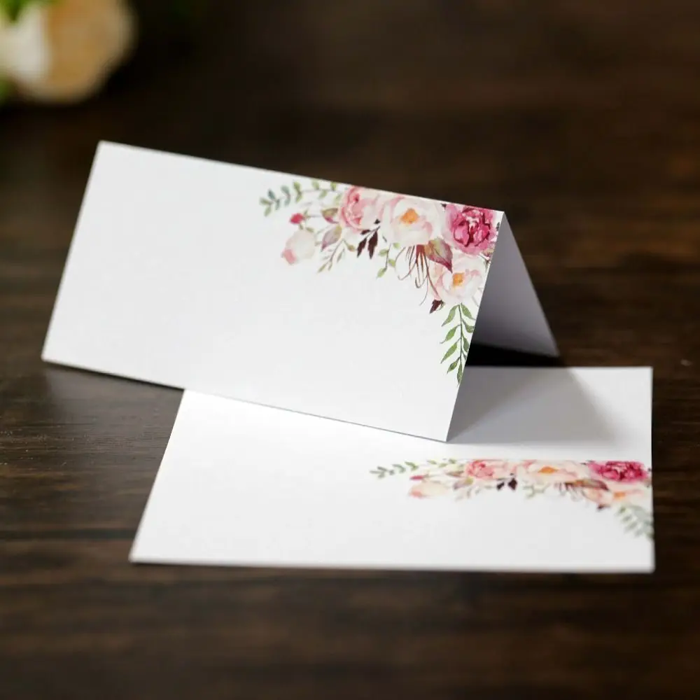 

10pcs Blank Flower Table Seating Cards Folded Printed Flowers Name Cards White Paper Paper Tented Anniversary Celebration