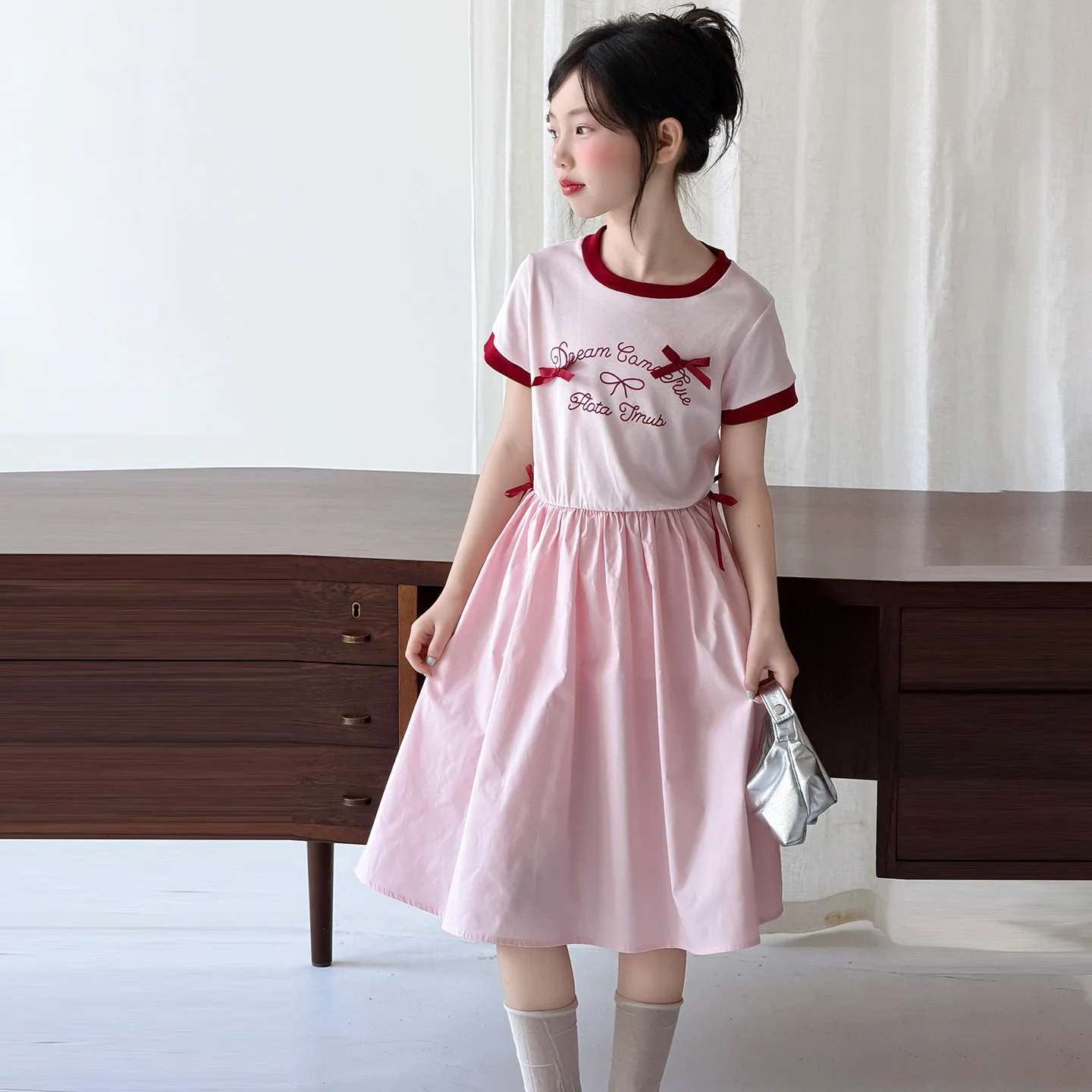 Girls' dress sleeveless vest skirt summer cotton skirt medium and large children's contrasting color foreign style  summer dress