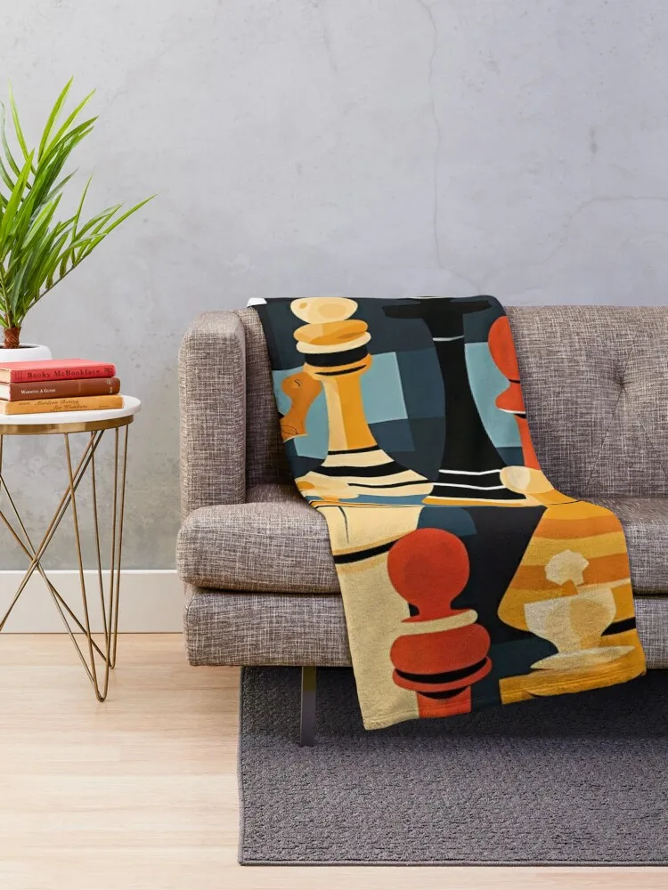 Strategic Play: Modern Chess Pieces Artwork Throw Blanket Decorative Throw cosplay anime Blankets