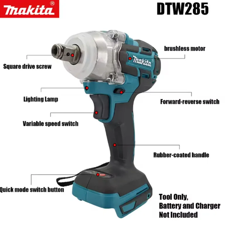 Makita DTW285 Brushless Impact Wrench 300N.M Cordless Electric High Torque Rechargeable Tool Compatible with 18V Battery
