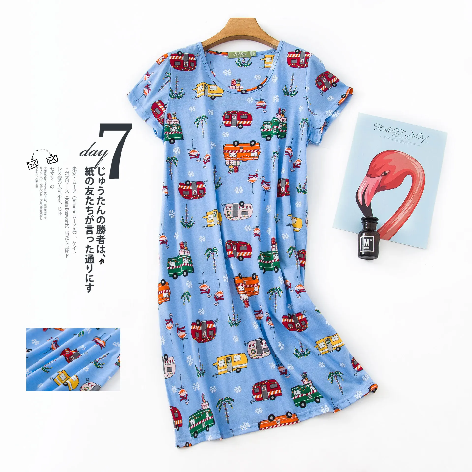 

Summer Nightdress Women's Plus Size Cute Cartoon Printed Home Clothes Knitted Cotton Sweet Short-sleeved Round Neck Night Gown