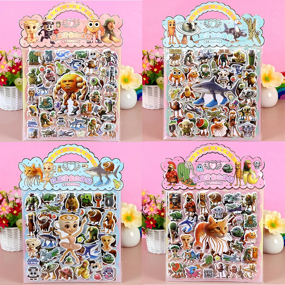 3D Abstract Animal Bubble Stickers Italian Brainrot Animals Tung Tung Sahur Sticker DIY Helmet Stationery Bike Funny Sticker Toy