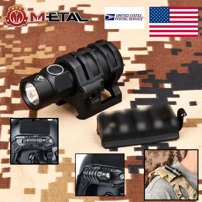 WADSN Airsoft helm lampu taktis Mini, helm senter dengan lampu senjata Mini, lampu berkemah berburu, lampu strobo keselamatan bertahan hidup