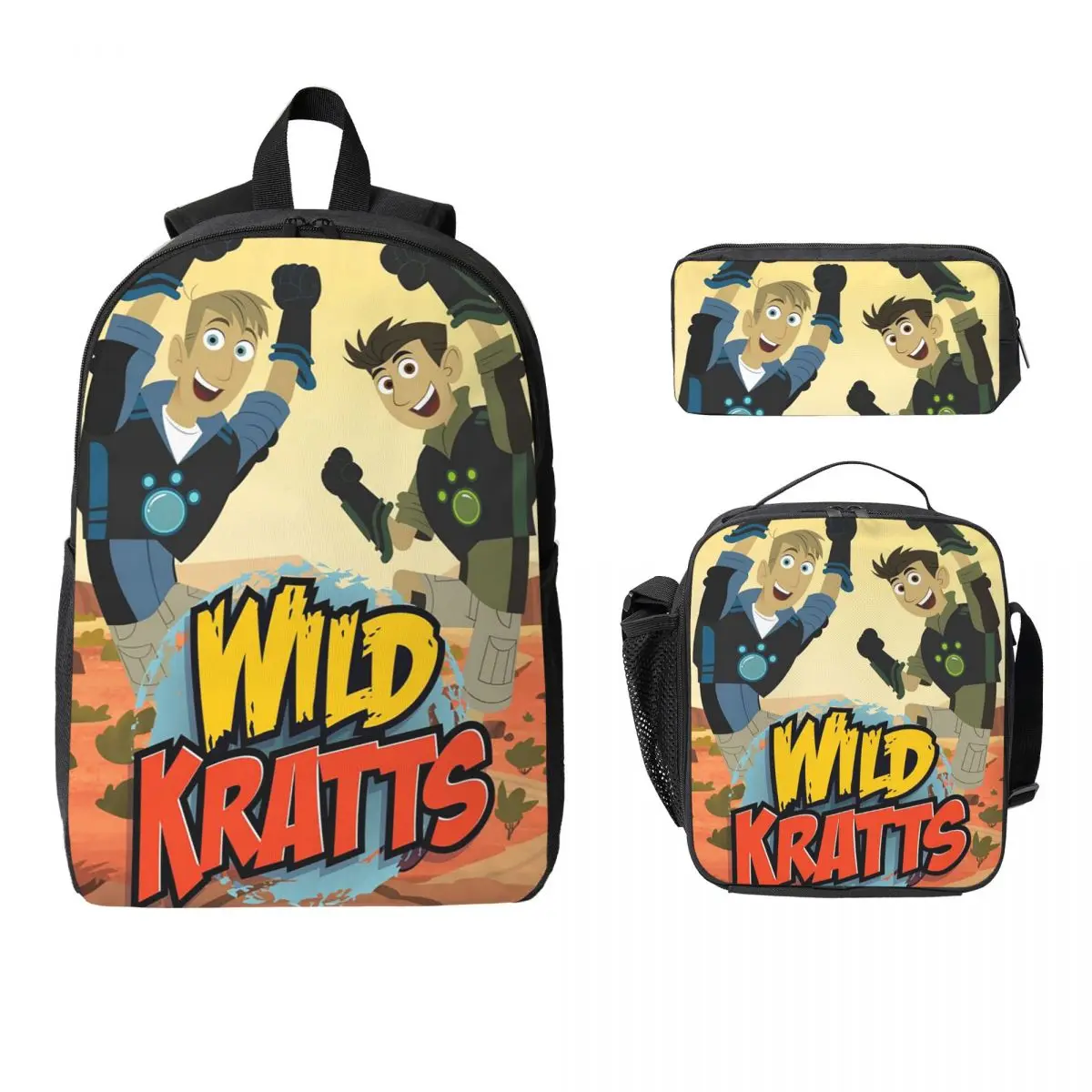 

Pattern Logo Wild Kratts Backpack Student BookBag School Bag Laptop Shoulder Bags 3ps Insulated Lunch Bag Pencil Case