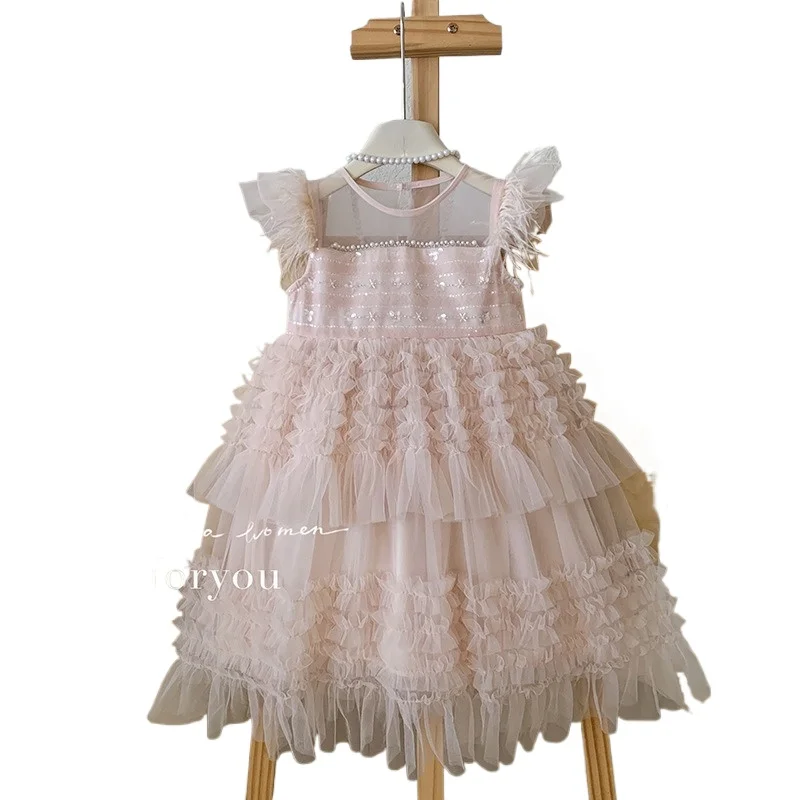 

Удобное летнее платье в стиле принцессы для девочек, милое маленькое платье с летящими рукавами, жилет-юбка, тюлевое платье на Хэллоуин