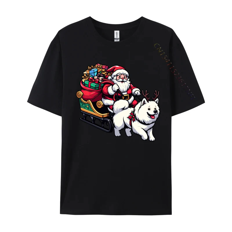 

Samoyed Santa Claus Funny Dog Christmas T-Shirt O Necks 100% Cotton Tees Man Newest T Shirt Large Size