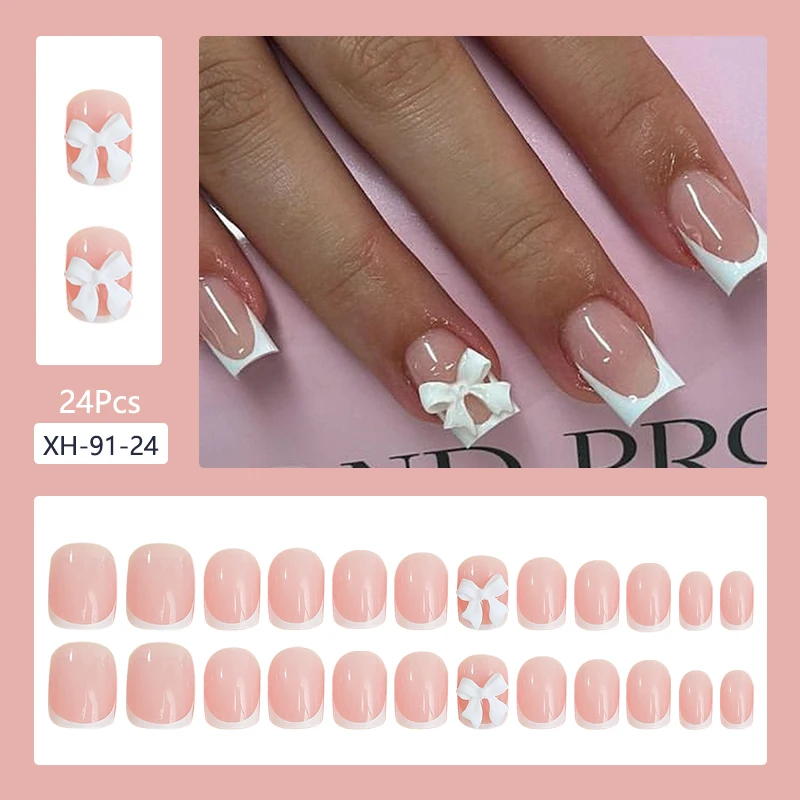 24 pezzi/1 scatola francese nero che indossa toppe per unghie dolci e fresche glitter stelle d'amore design unghie estive unghie carine