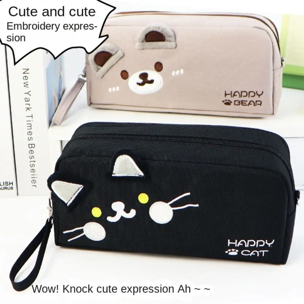 Sac à crayons chat mignon de grande capacité, sac de papeterie Portable à motif de chat de haute beauté, trousse à crayons en toile multifonctionnelle Simple