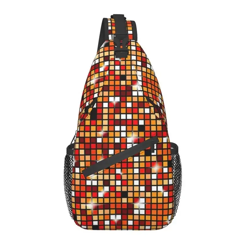 

Orange Disco Ball Shimmer Crossbody Sling Backpack Men Custom Chest Shoulder Bag for Travel Hiking Daypack
