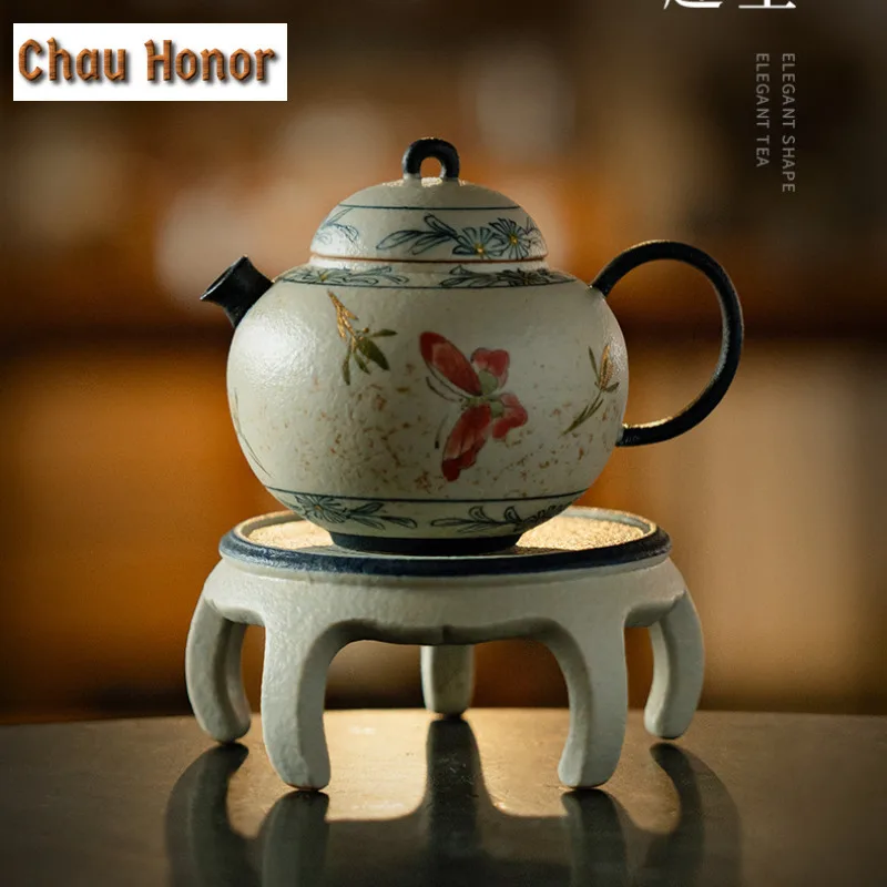 Blue And White Flint Red Teapot Cover Holder Hand Gold Drawing Butterfly Orchid Cover Frame Zisha Pot Bearing Base Tea Ceremony - view 5