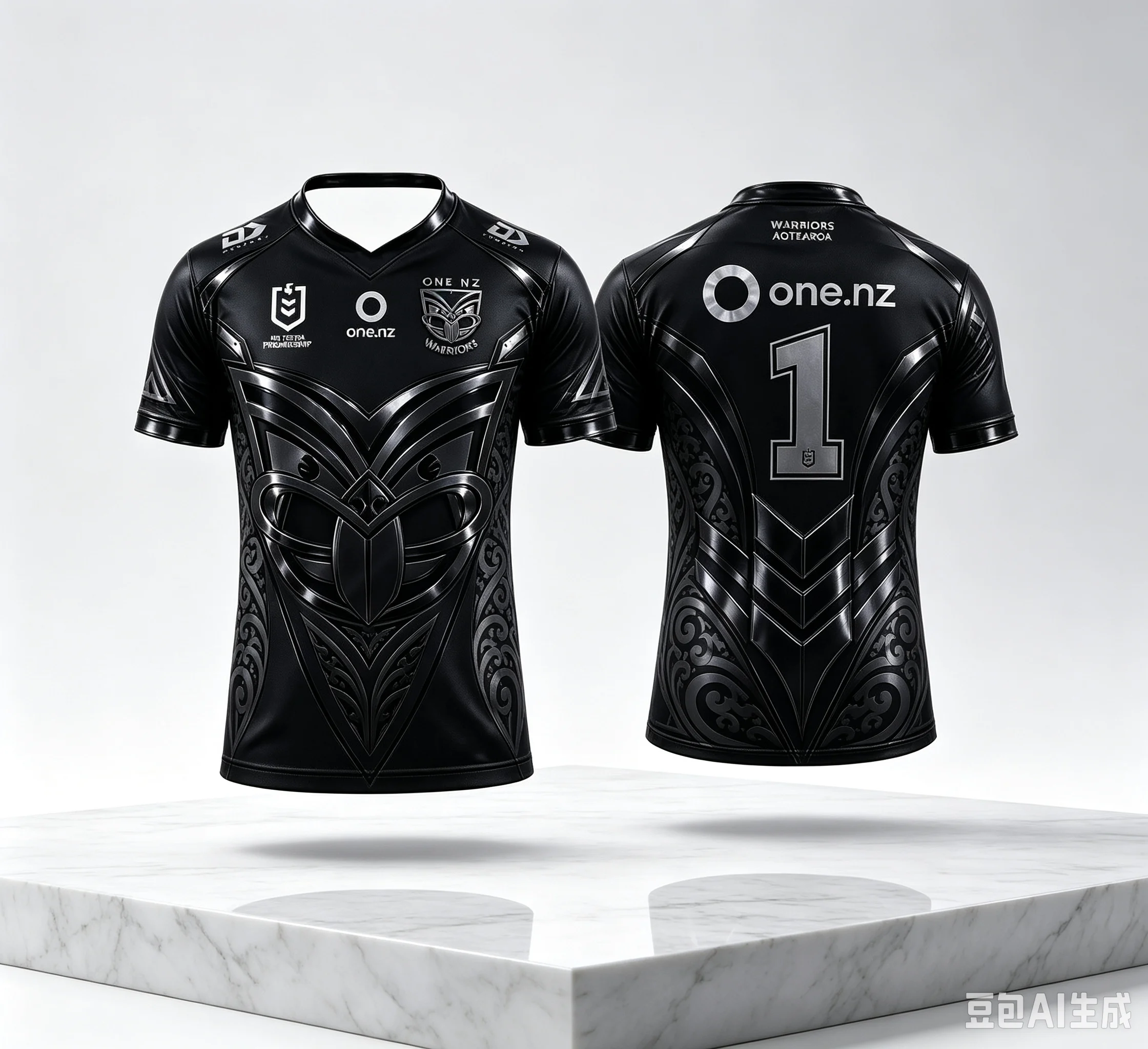 2026 Family Matching Warriors Maori Tribal Metallic Print Rugby Jersey Oversized Solid Black Full Koru Pattern Number 1 Mesh Tee