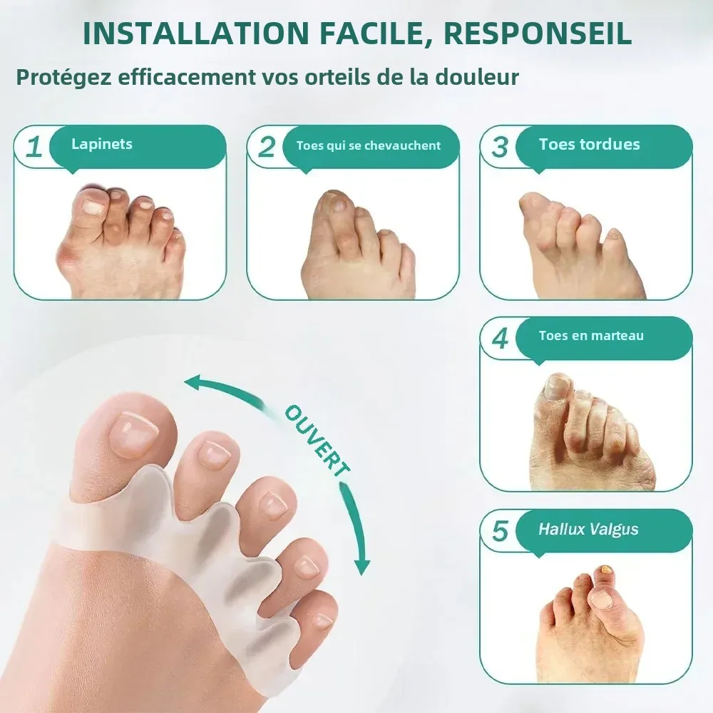 1 Pair Silicone Toe Separator Bunion Corrector Hammer Toe Corrector Soft Silicone Material for Toe Separation Foot Care Tool