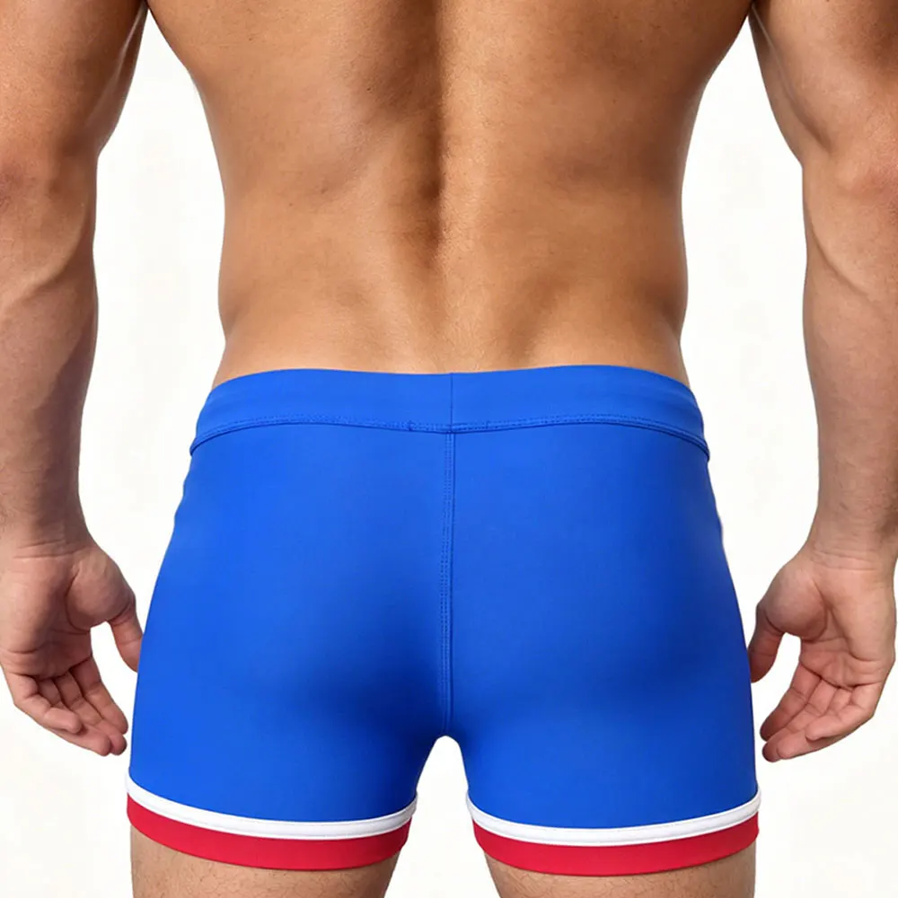 Mens Stylish Boxer Swim Shorts Sexy 3D Pouch Design Solid Contrast Trim Elastic Waist Quick Dry Swim Trunks For Men image 4
