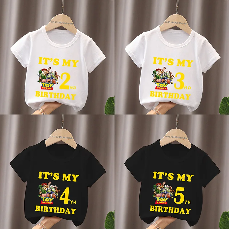 

It's My 1 2 3 4 5 6 7 8 9 Years Birthday Boys Girls T shirt Toy Story Buzz Lightyear Woody Cartoon Kids Clothes Baby T-Shirts