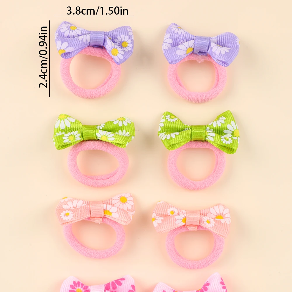 10pcs Daisy Tie & Bow Ties for Dogs and Cats , Dog .Bows with Elastic, Cute Hair Ties for Yorkie Puppy Dog Hair Decoration