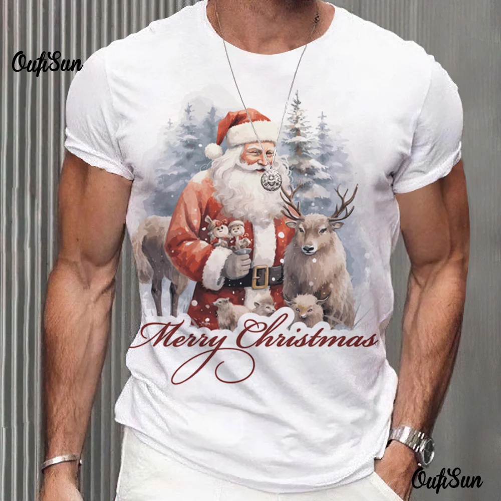 Fashion T-Shirts For Men 3d Santa Claus Printed Christmas Men's Clothing Street Designer Short Sleeved Loose Oversized T Shirts