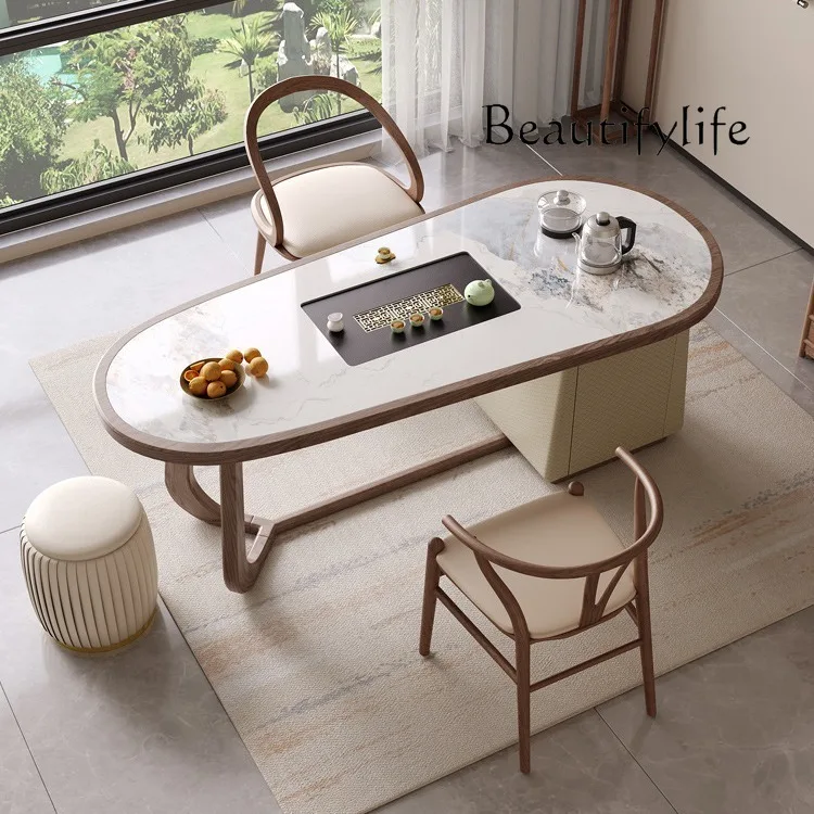 Mesa de chá de madeira maciça simples estilo japonês estilo medieval conjunto de chá doméstico mesa de chá integrada