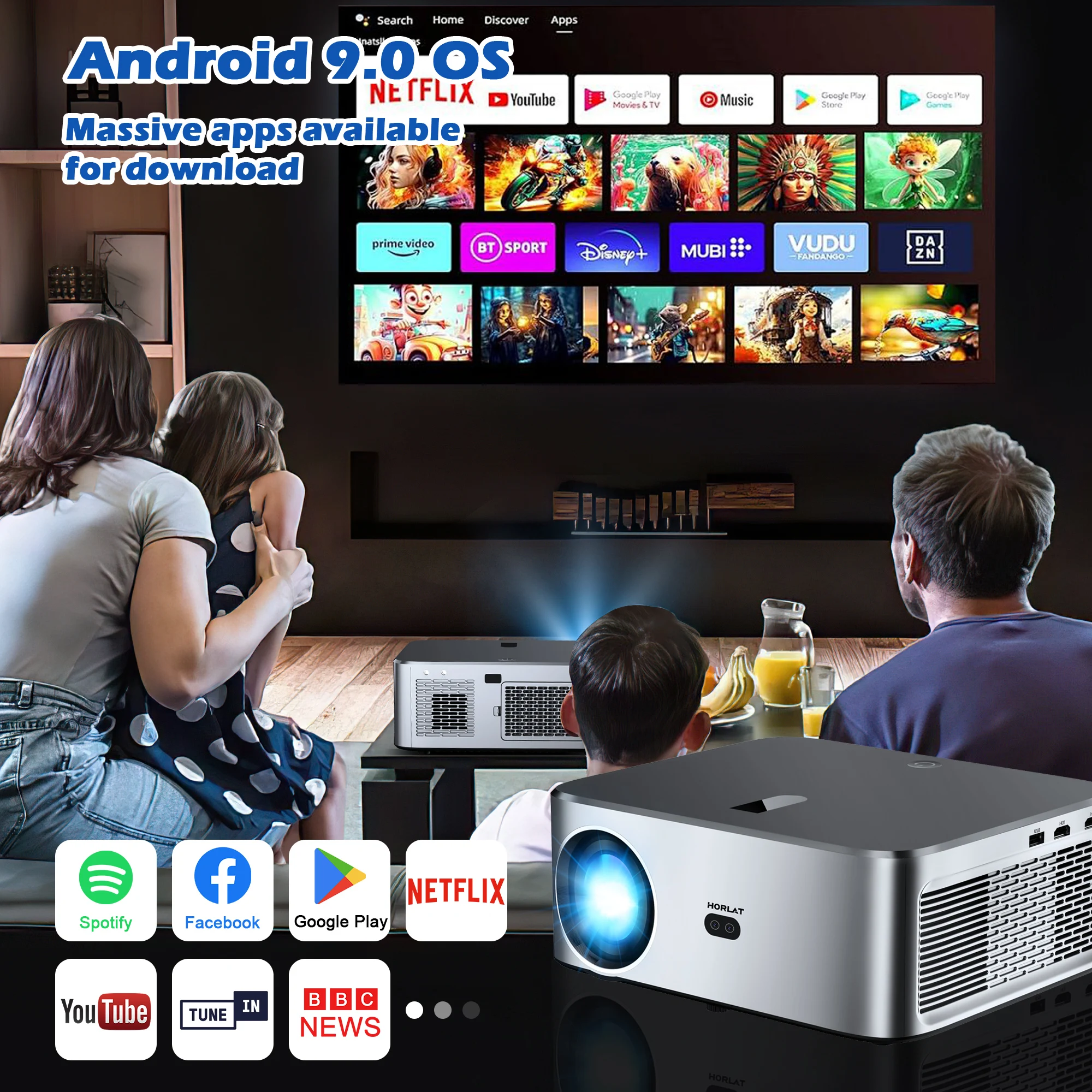 Imagem -02 - Horlat-projetor Led Android Home Theater Beamer Portátil Full hd 1080p Vídeo 4k Keystone 5g Wifi 18000lumens 700ansi