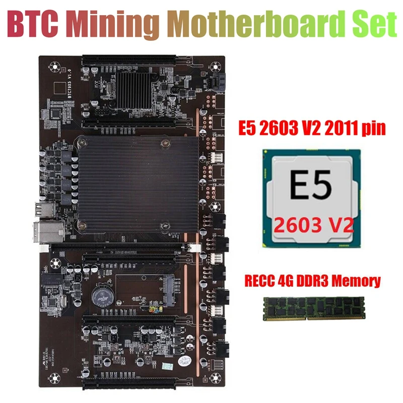 X79 H61 BTC Mining Motherboard With E5 2603 V2 CPU+RECC 4G DDR3 Memory LGA 2011 DDR3 Support 3060 3080 Graphics Card