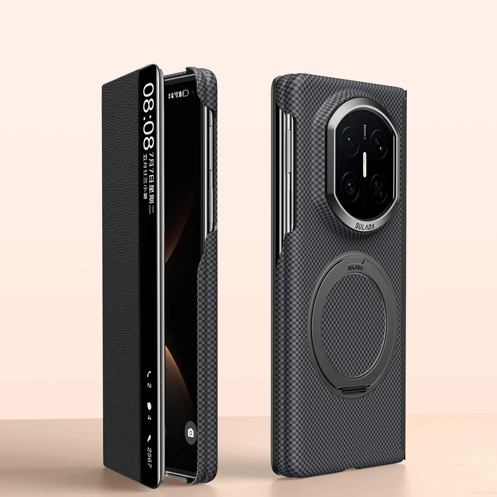 Slim Carbon Fiber Pattern Leather Bracket Case For Huawei Pura X5 X7 X6 Window View Cover