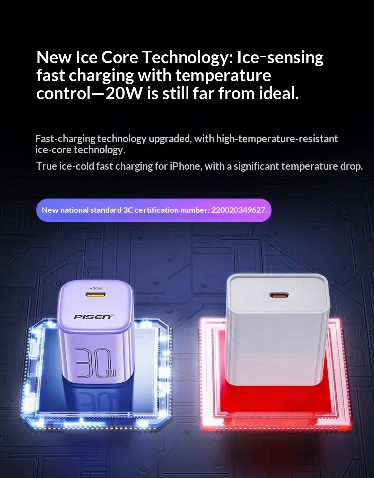 Pisen TS-C175 USB-C Charger 30W GaN Compact Single Port Fast Charging Wall Adapter for iPhone 6-18 USB-C Devices