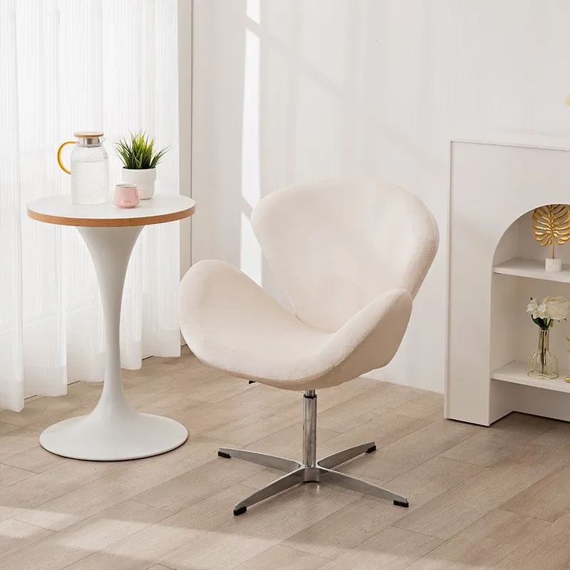 Swan Chair Fabric Sofa Chair Solid Color Cream Color Comfortable Lift Swivel Leather Leisure  Dressing Chair Makeup