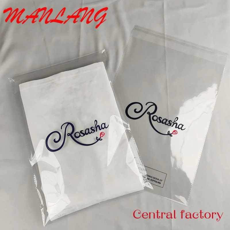 Paquete de ropa con logotipo personalizado de fábrica, bolsa de plástico OPP, bolsas de celofán transparentes resellables con sello autoadhesivo