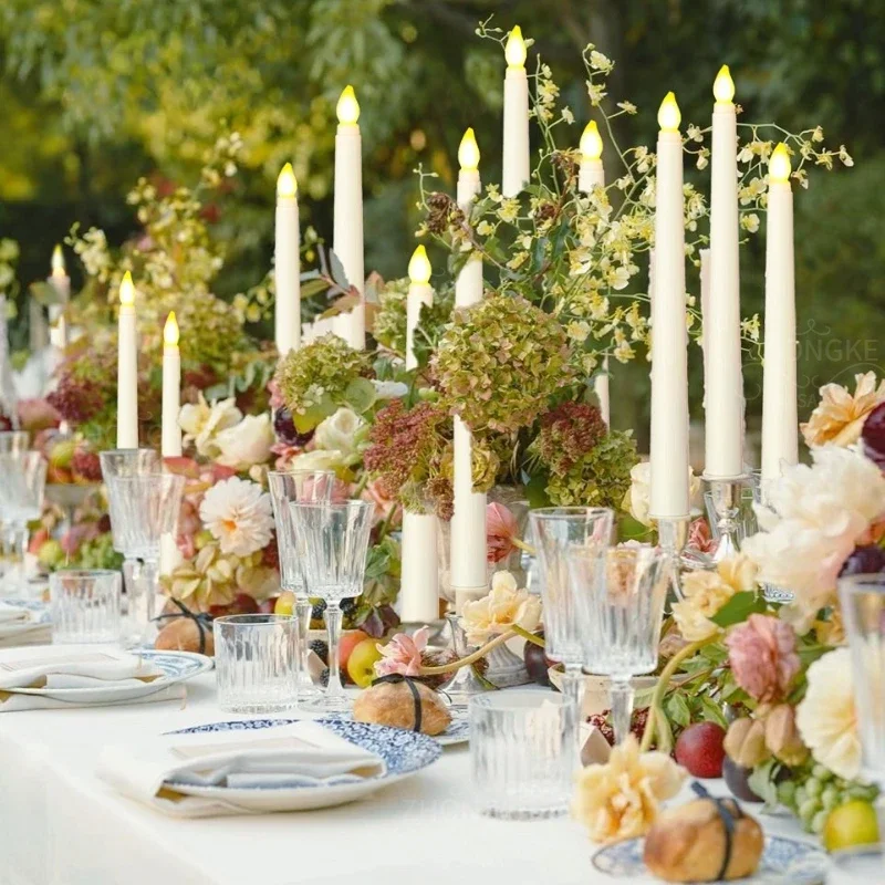 10-60Pcs Flameless Taper Candles Wedding Artificial LED Candles Battery Powered Candle Lights Flickering Wedding Home Decor